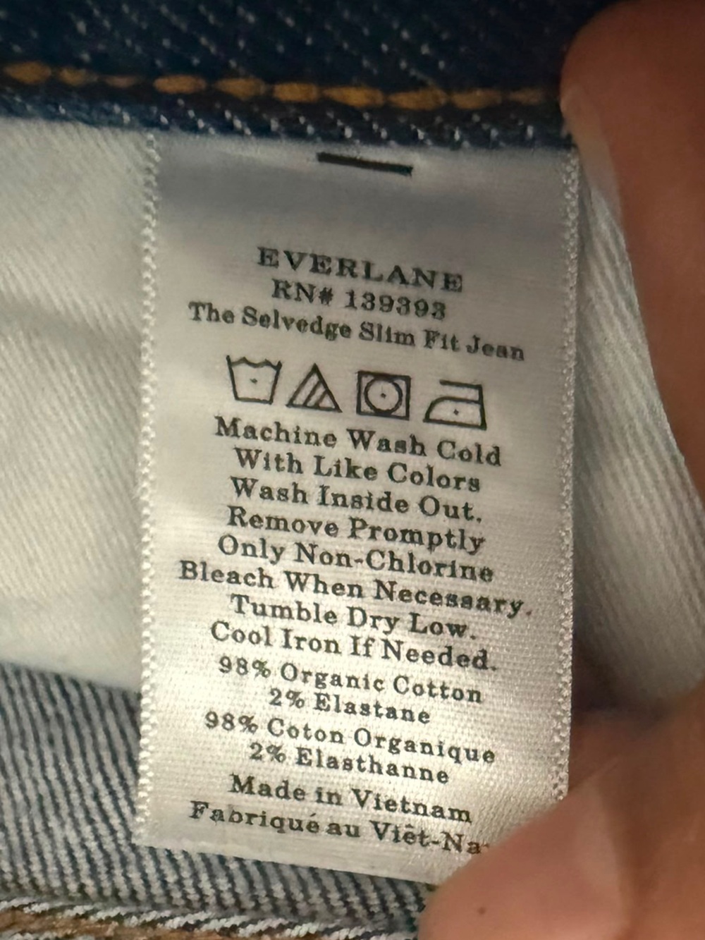 Everlane The Selvedge Slim Fit Jean Organic Cotton Dark Wash 33x32 - Picture 5 of 7